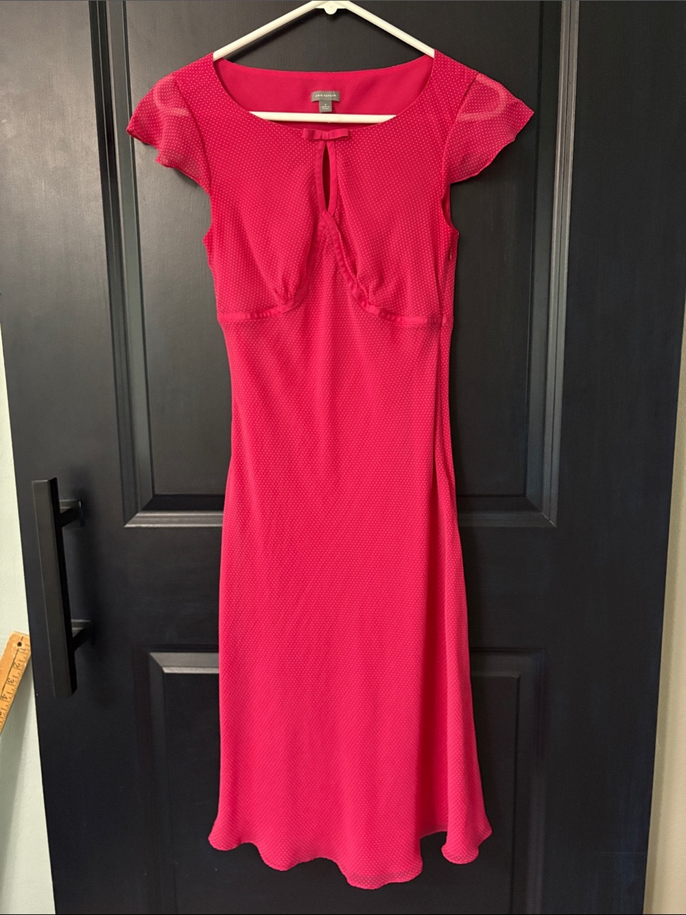 Ann Taylor Pink Cap Sleeve Midi Dress with Keyhole
